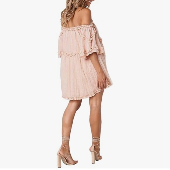 NEW! Flirty & Feminine: Blush Pink Off-Shoulder Dress - Style Dome (Size M) - Picture 6 of 7